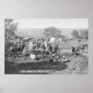 Poster Cowboys Eating around a Campsite Photograph