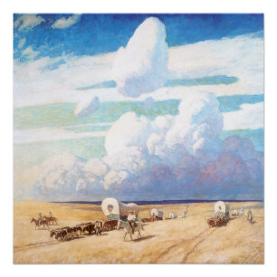 Poster Cowboys occidentaux vintages, Wagons couverts par