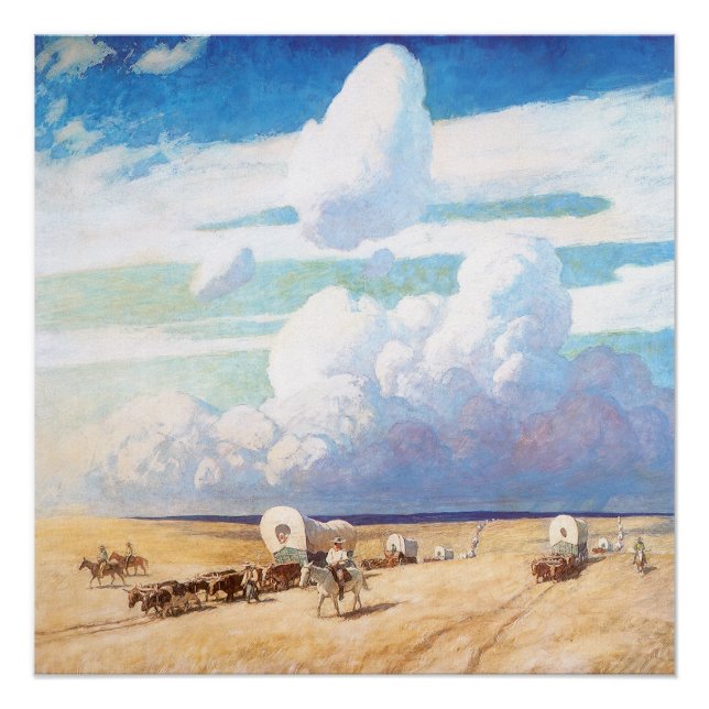 Poster Cowboys occidentaux vintages, Wagons couverts par  (Devant)