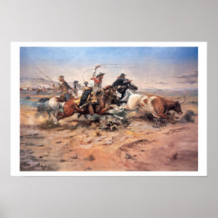 Poster Cowboys roping a steer, 1897 (huile sur toile)