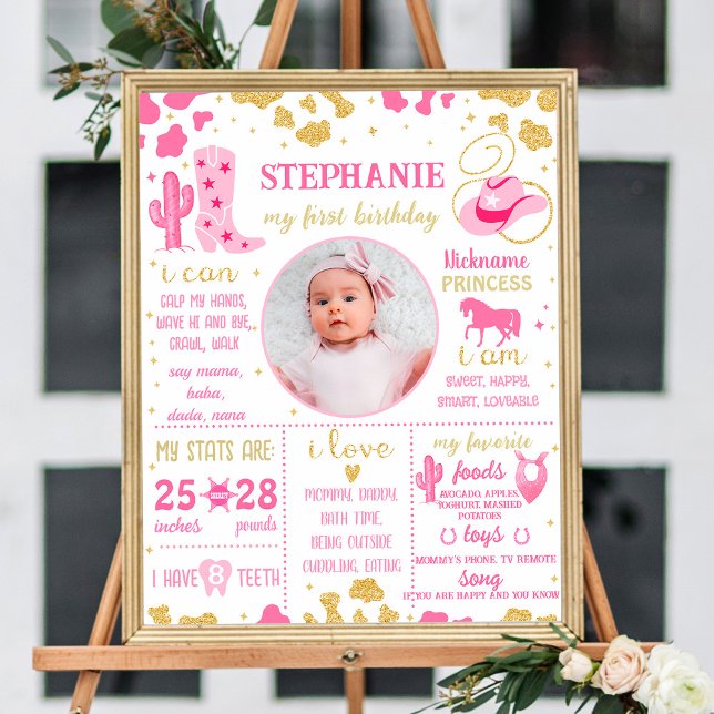 Poster Cowgirl First Birthday Milestone sign (1074) (Créateur téléchargé)