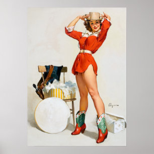 Poster Cowgirl Hat Pin Up