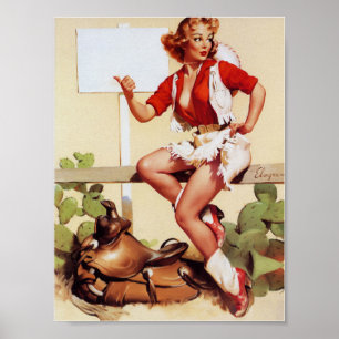 Poster Cowgirl Hitch a Ride Pin Up