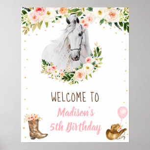 Poster Cowgirl Horse Pony Floral Anniversaire Bienvenue