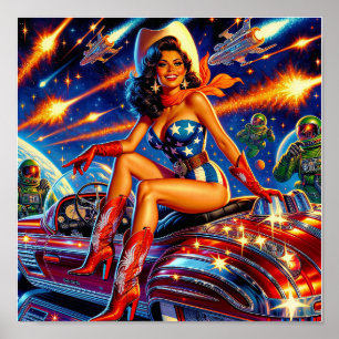 Poster Cowgirl Rétro Pin-Up