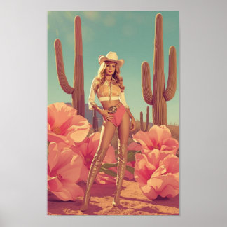 Poster Cowgirl Rétro Pin-Up – Désert Occidental des Année