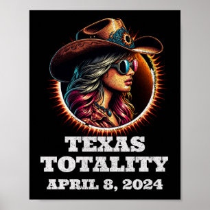 Poster Cowgirl Total Solar Eclipse 4.08.2024 Texas
