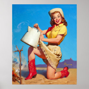 Poster Cowgirl with Coffee Pin Up