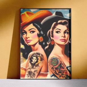 Poster Cowgirls Tatouées Vintage