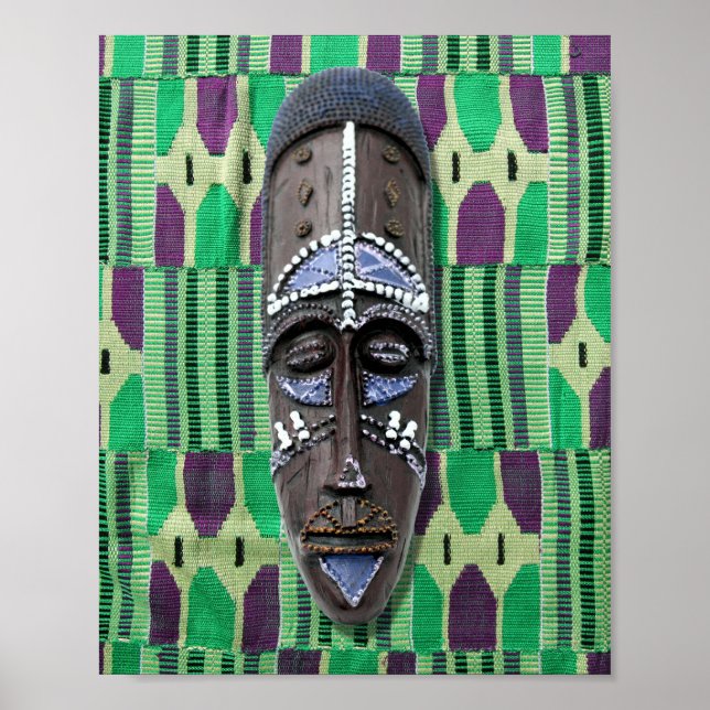 Poster Cowrie de Masque Tribal Africain Orange Green (Devant)