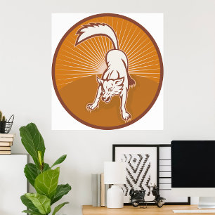 Poster Coyote Retro Sunset Vintage Wilderness Animal Art