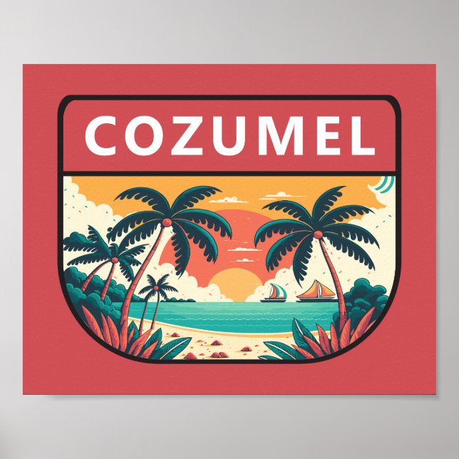 Poster Cozumel Mexico Retro Emblem (Devant)