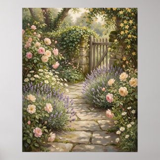 Poster Cozy Cottage Garden Floral Path