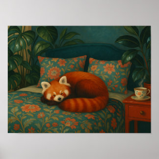 Poster Cozy Red Panda Floral