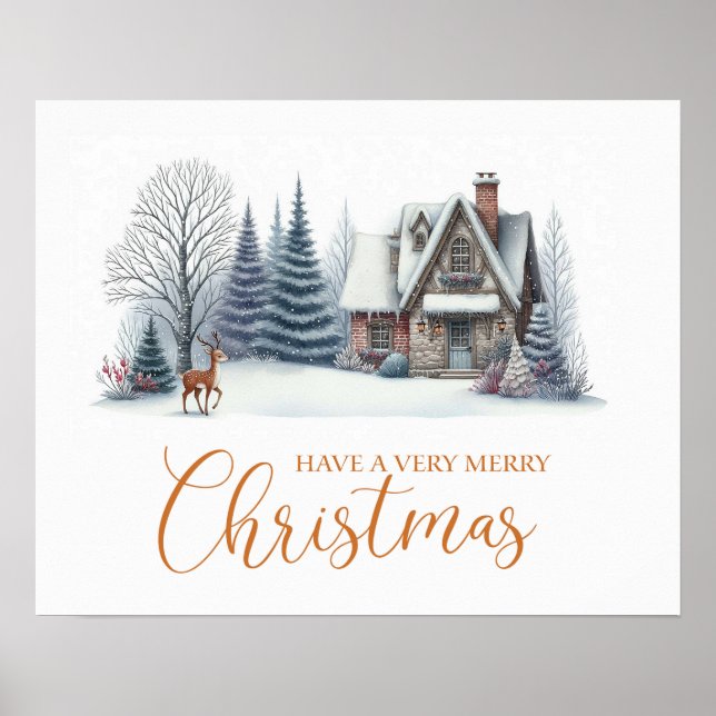 Poster Cozy Winter Cabin “Have a Very Merry Christmas" (Devant)