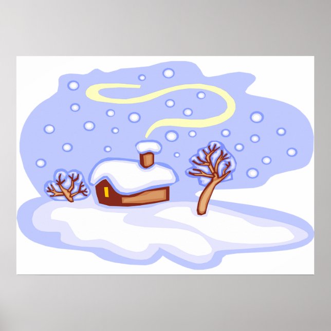 Poster Cozy Winter Cabin in Snow Frosty Landscape (Devant)