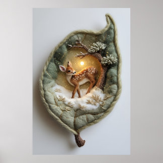 Poster 🦌 Cozy Winter Fawn Scene Whimsical Handmade Art