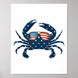 Poster Crabe Patriotique - 4 Juillet Crustacé Usa Fruits