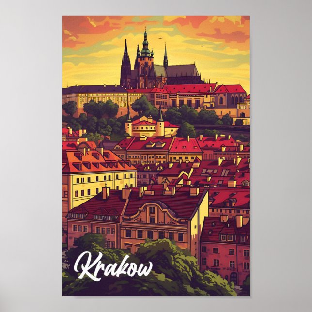 Poster Cracovie Pologne Illustration de voyage artistique (Devant)