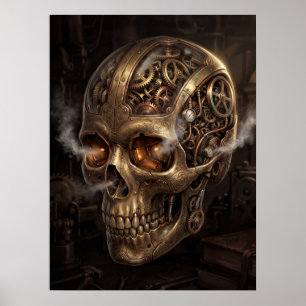 Poster : Crâne à engrenages horlogers Steampunk Gothique