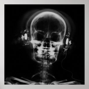Poster Crâne à rayons X avec casque - B&W