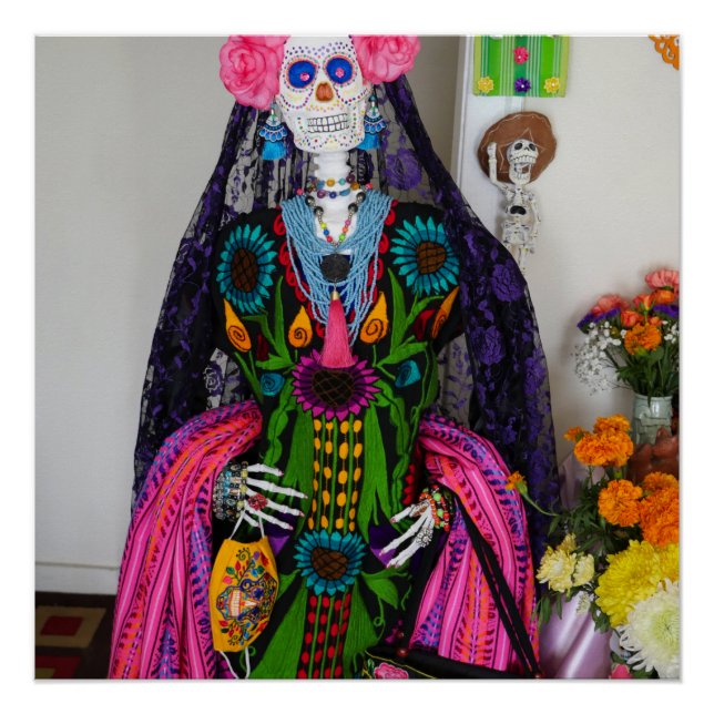 Poster Crâne à sucre de la Catrina mexicaine pour le jour (Devant)