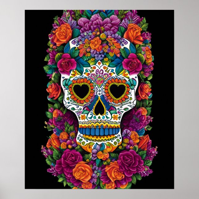 Poster Crâne à sucre - Flamme mexicaine (Devant)