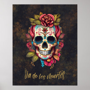 Poster Crâne à sucre floral Día de los Muertos espagnol
