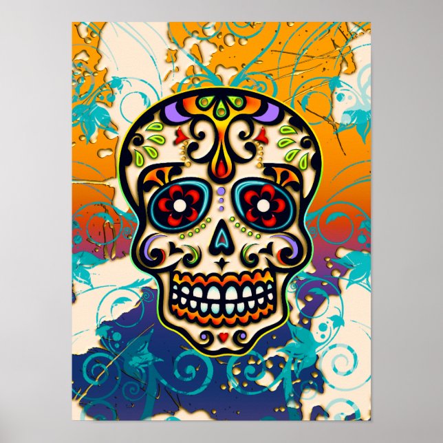 Poster Crâne à sucre mexicain, Jour des morts (Devant)