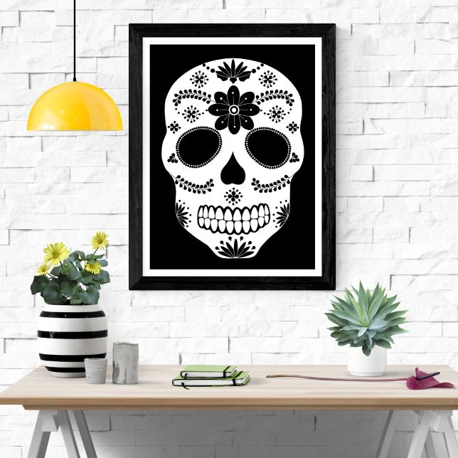 Poster Crâne à sucre mexicain noir et blanc (Créateur téléchargé)