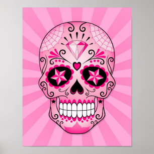 Poster Crâne à sucre rose diamant