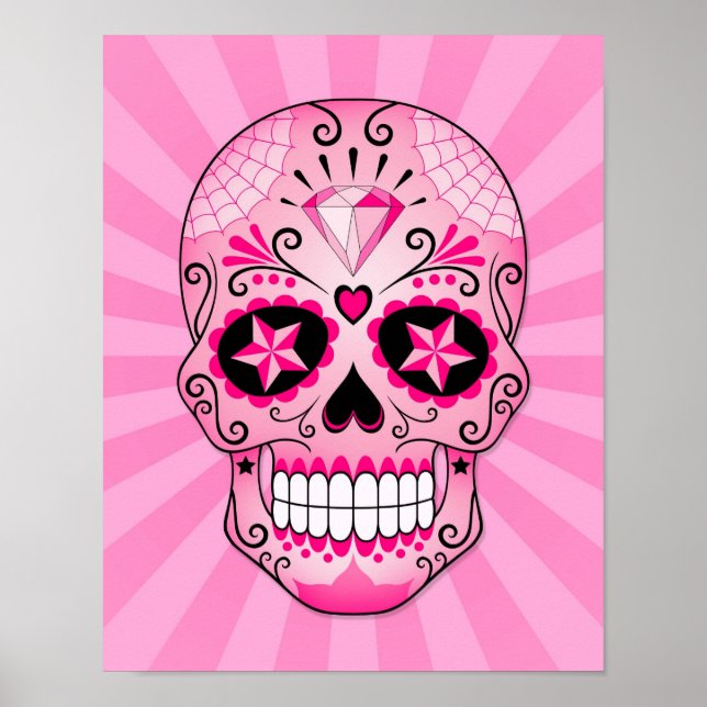 Poster Crâne à sucre rose diamant (Devant)