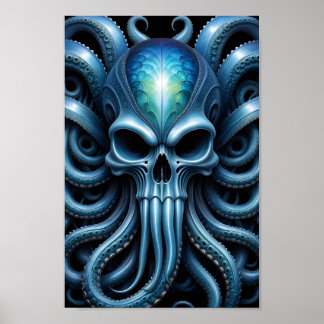 Poster Crâne Alien Octopus - 005 - Nuit V - Art Imaginair