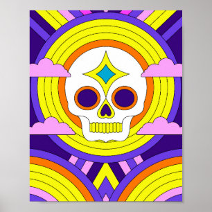 Poster Crâne arc-en-ciel psychédélique