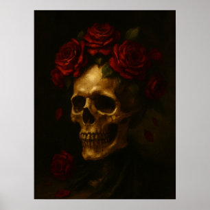 Poster Crâne aux roses rouges