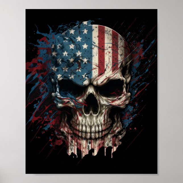 Poster crâne avec drapeau américain (Devant)
