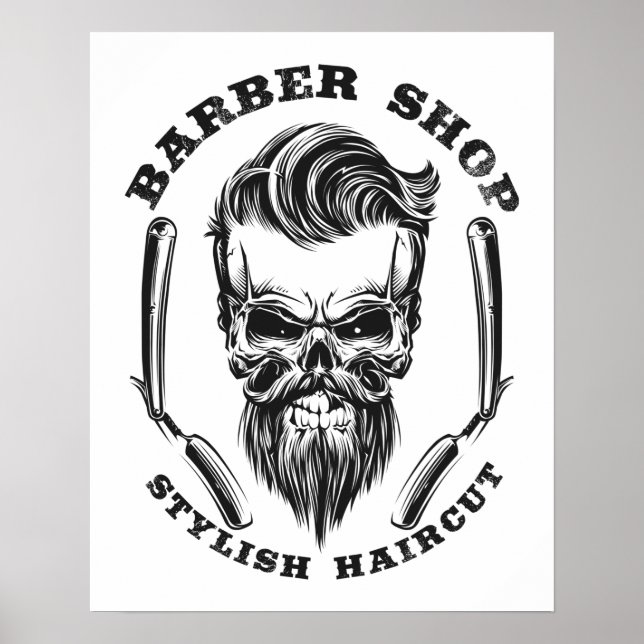 Poster Crâne Barbershop (Devant)