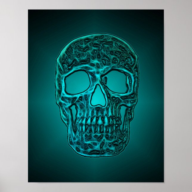 Poster Crâne brillant Gothique Turquoise Vert Cool effray (Devant)