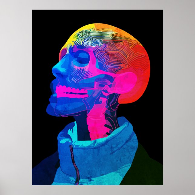 Poster Crâne Cyber – Art d'anatomie futuriste (Devant)