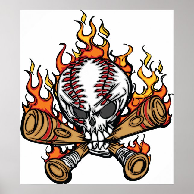 Poster Crâne de baseball flamboyant (Devant)