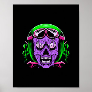 Poster Crâne de cavalier zombie fondant néon