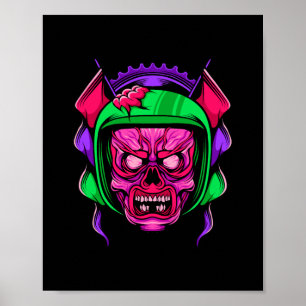 Poster Crâne de cavalier zombie néon Art
