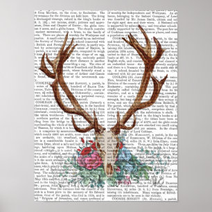Poster Crâne de cerf aux fleurs