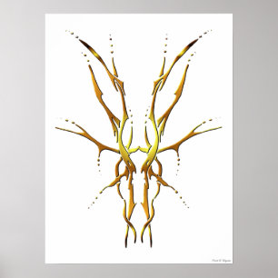 Poster Crâne de Cerf Tribal Doré Design de Chasse