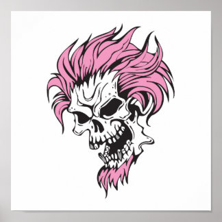 Poster crâne de cheveux rose fou