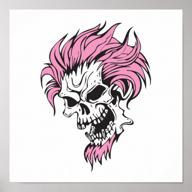 Poster crâne de cheveux rose fou (Devant)