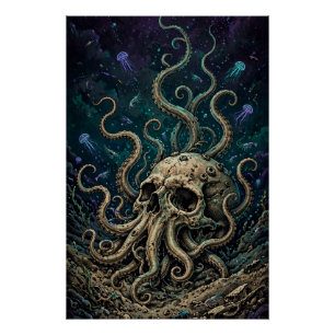 Poster Crâne de Cthulhu — Deep One s'élevant