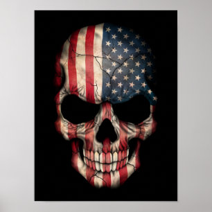 Poster Crâne de drapeau américain sur le noir