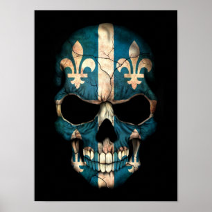 Poster Crâne de drapeau du Québec sur le noir