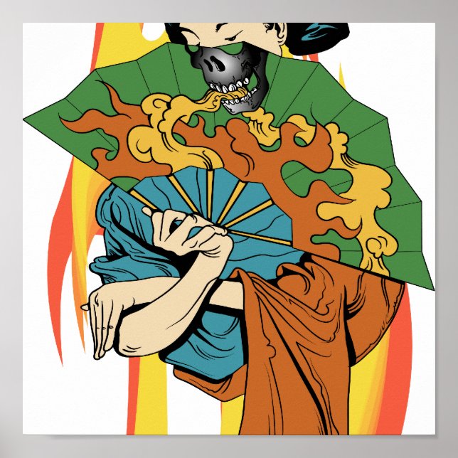 Poster Crâne de feu Geisha Imprimer (Devant)